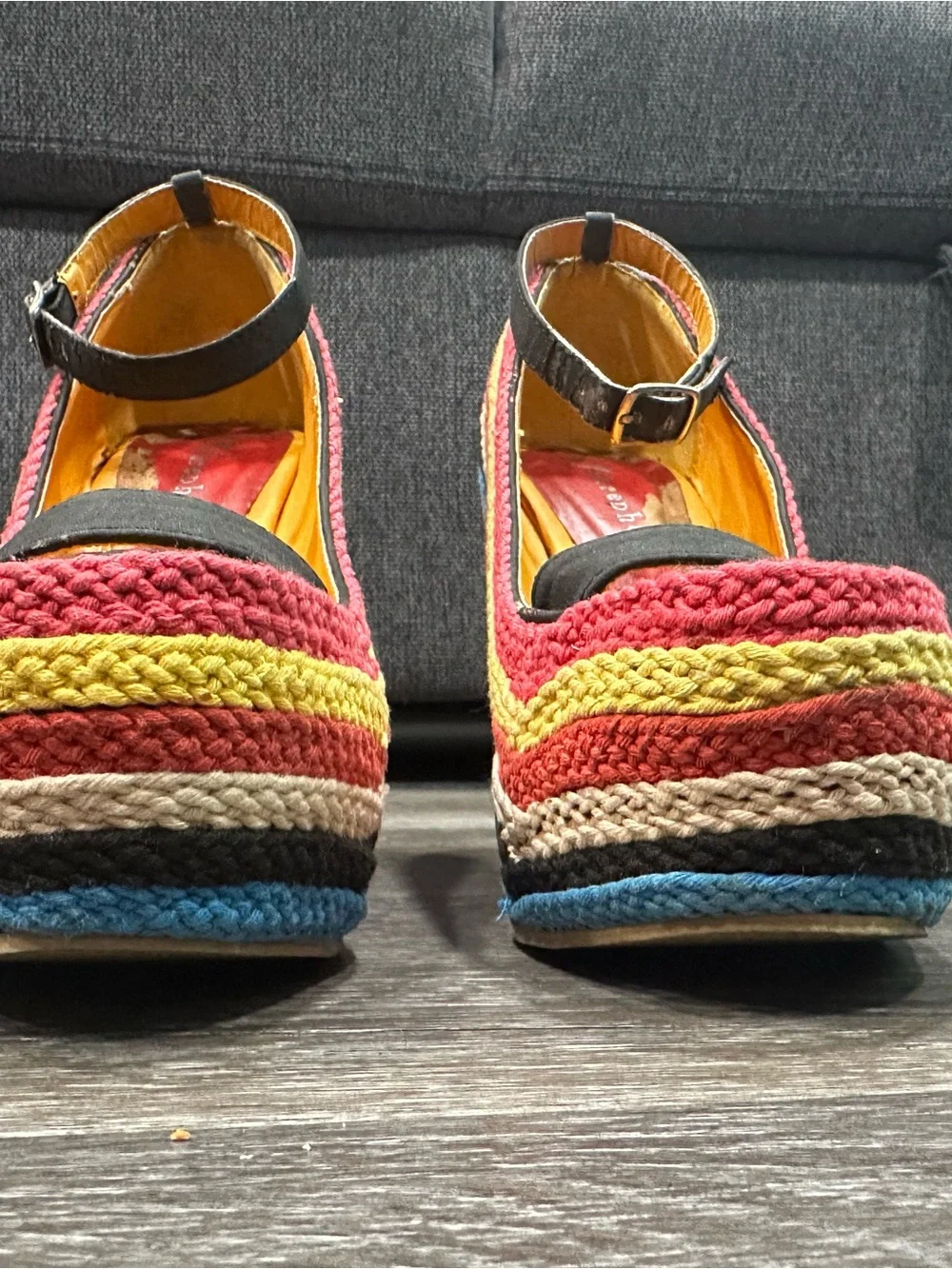 Fahrenheit Vintage Multicolor Striped Wedge Sandals - Women Size 6.5